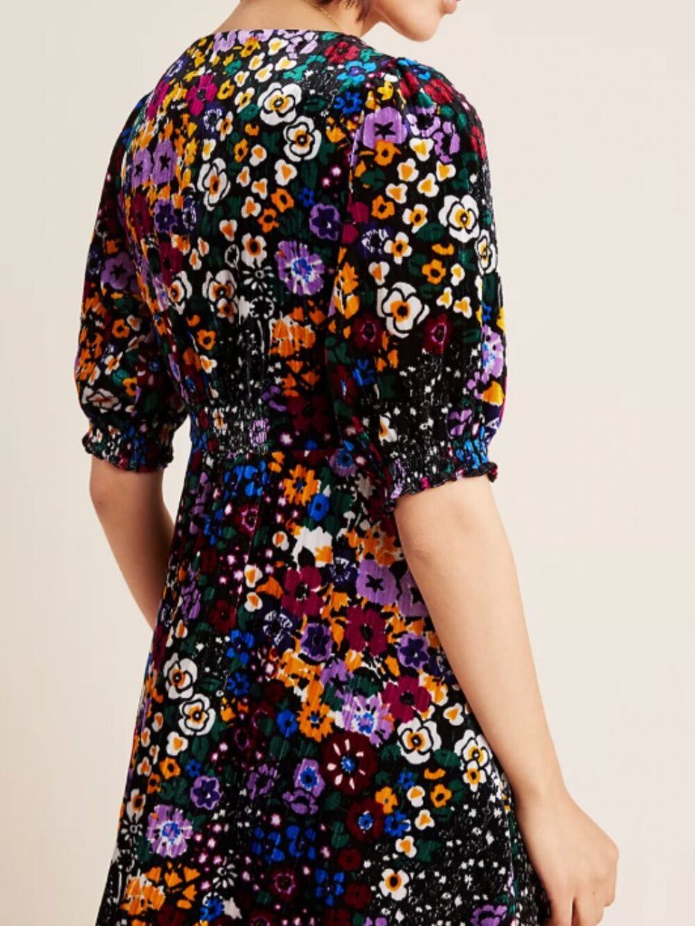 Anthropologie Francie Floral Velvet Mini Dress NWT Multicolor Black
